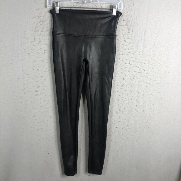 Spanx Leggings Womens Medium Black Shiny Stretch Fitted Pull On Versatile - Picture 1 of 16